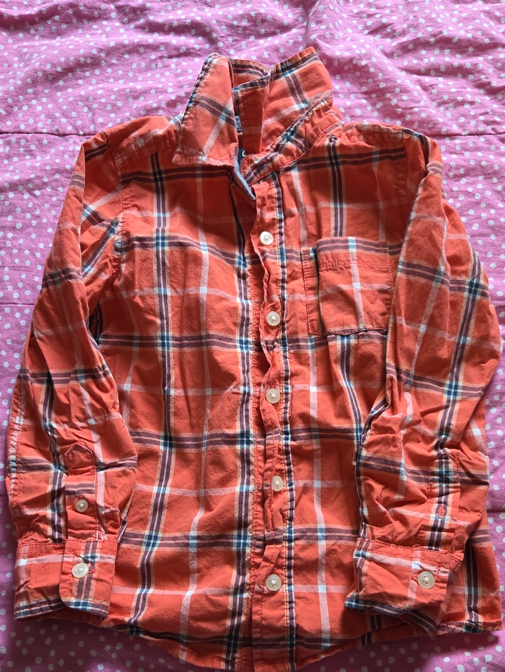 🩵2 For $15🩵Orange Plaid Button-Up Shirt Boys Size 6